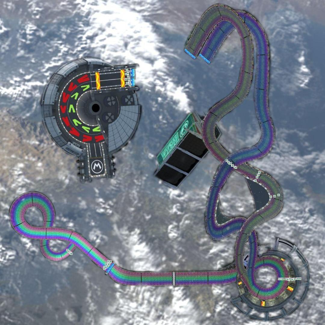 mario kart 8 rainbow road space station map